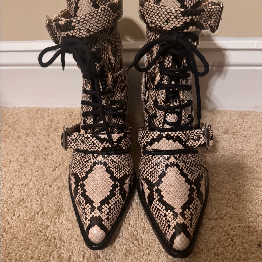 Chloé Snakeskin Animal Print Lace-Up Boots